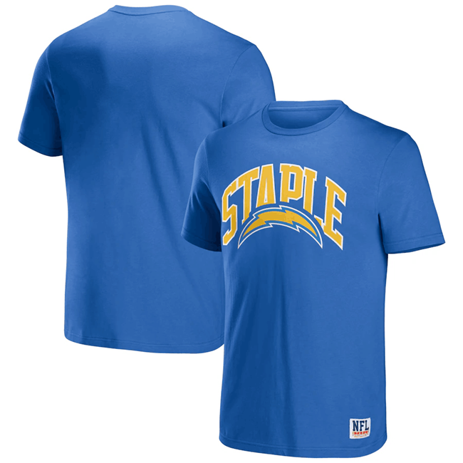 Men's Los Angeles Chargers x Staple Light Blue Logo Lockup T-Shirt Men's Los Angeles Chargers x Staple Light Blue Logo Lockup T-Shirt
